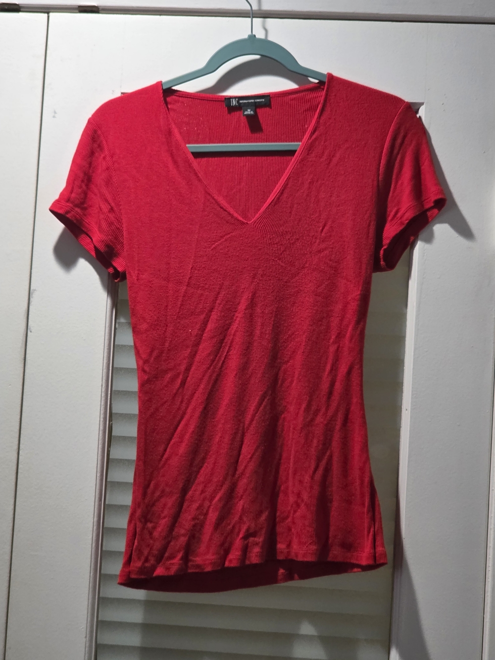 INC International Concepts Bright Red V-Neck Short Sleeve Tee